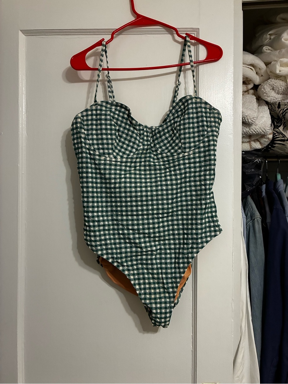 J Crew Green Gingham One-Piece Swimsuit - Underwire